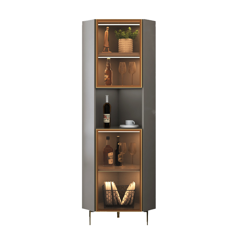 琪皓阁 轻奢风高档实木角柜转角柜客厅墙角柜置物柜餐厅拐角餐边柜长虹铝合金玻璃门金色灰色三角柜 1.2米 月光白