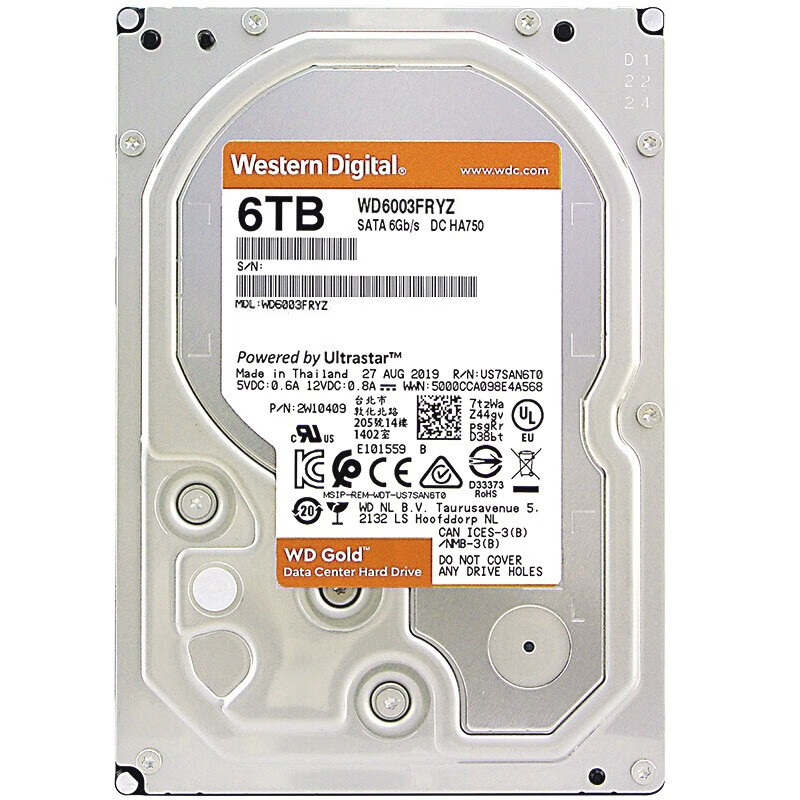 西部数据（WD） 金盘 6TB SATA 7200转256M 企业硬盘(WD6003FRYZ)