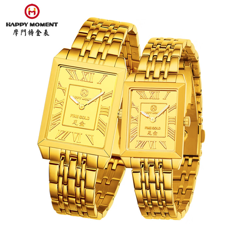 摩门特(happy moment) 黄金表盘系列 金砖方形真黄金足金表盘石英防水