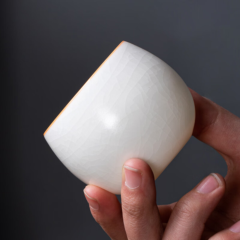 茗山堂 月白汝窑茶杯白瓷冰裂主人杯个人专用品茗杯汝瓷开片大号单杯