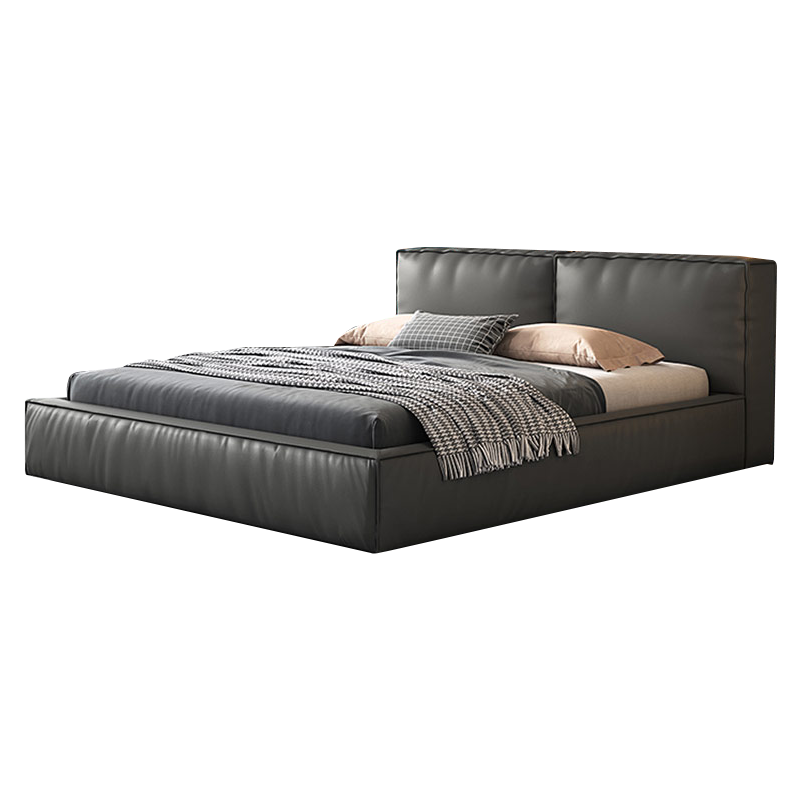 奥左 豆腐块真皮双人床意式轻奢1.8米1.5米主卧室极简结婚房软包家用品牌床 实木架子床 1.5米普通款【纳帕真皮+松木框架+舒适海绵靠包】