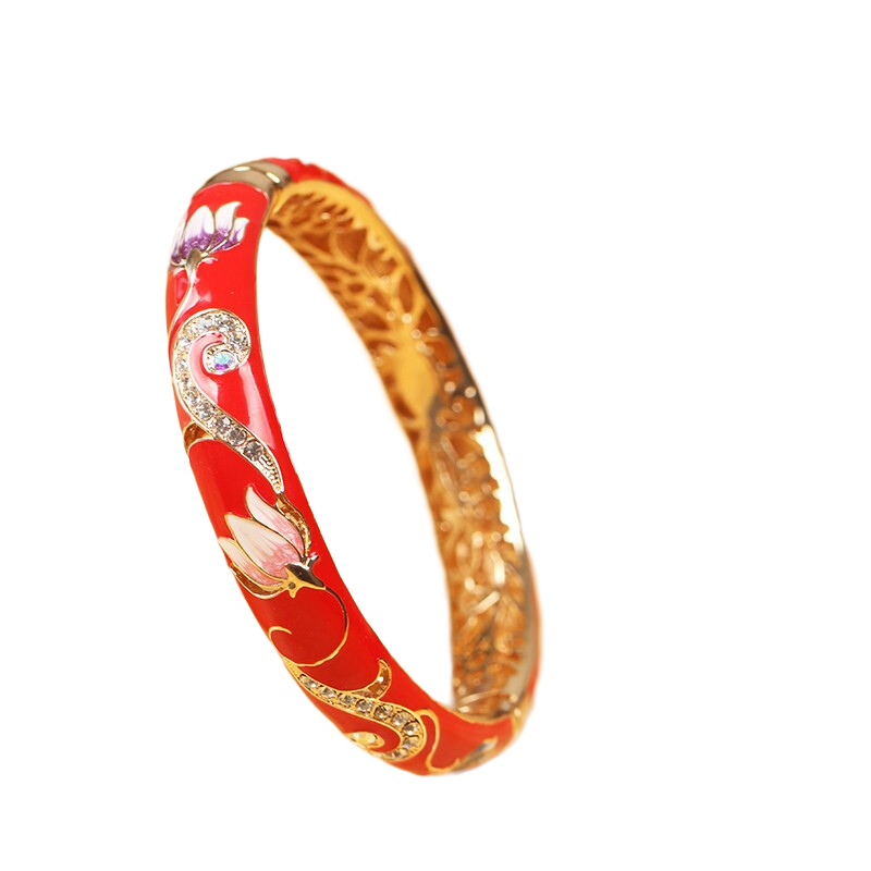 京華煙云景泰藍(lán)手鐲掐絲琺瑯北京手工藝禮品中國風(fēng)出國七夕情人節(jié)生日禮物 玫瑰紅