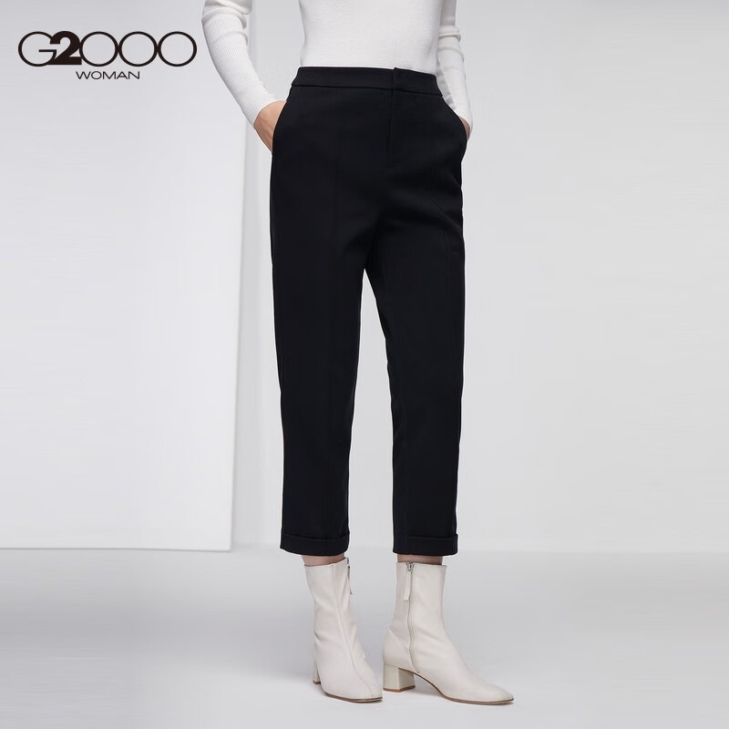 g2000女装针织休闲面料长裤百搭显瘦通勤百搭烟管裤16761040 黑色/99