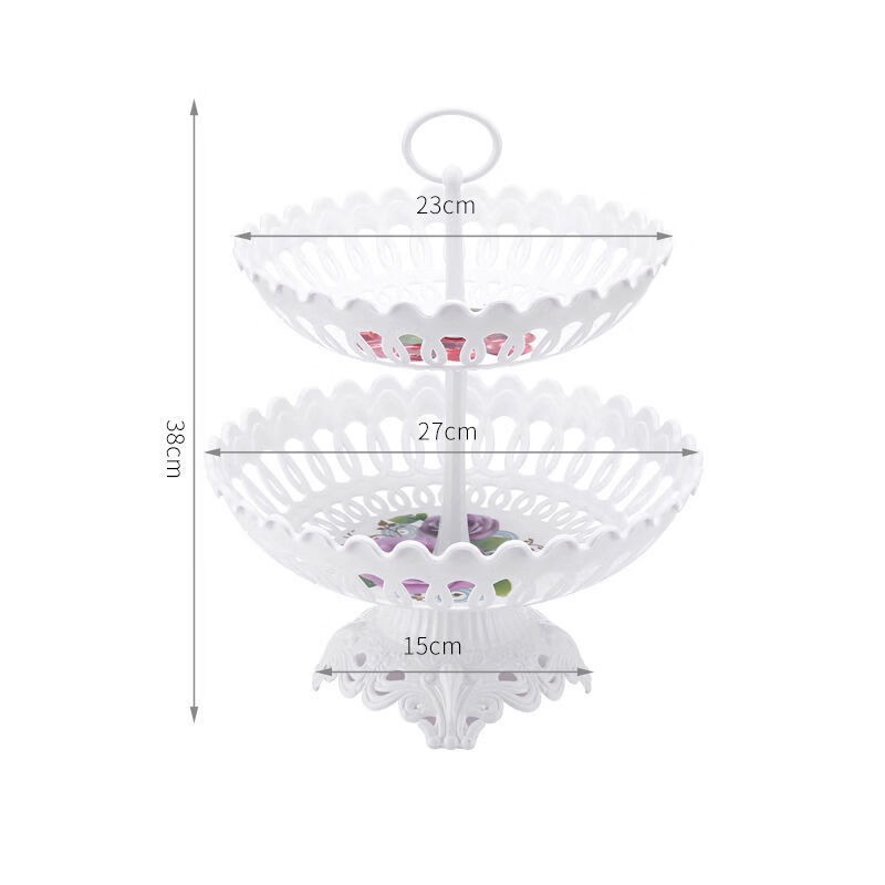 水果盘子客厅茶几网红家用多层零食干果盘水果篮过年用品 多层果盘-白色 双层【中+大】+底座+提手