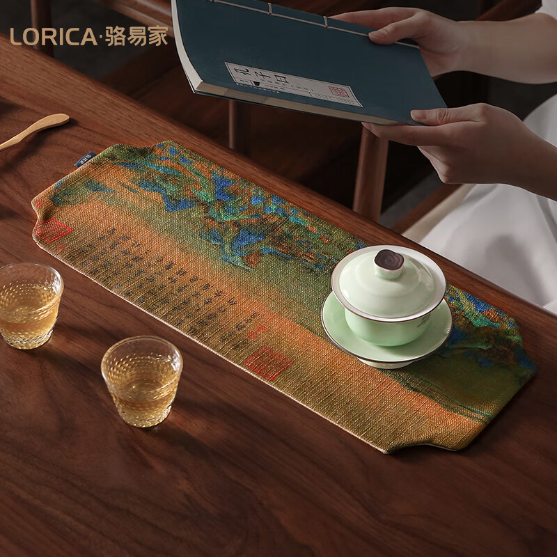 杯垫茶道防水茶盘垫隔热垫茶垫垫子小 茶席(防水)-千里江山图 20*50cm