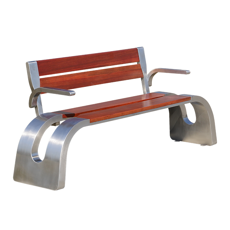科恩德戶(hù)外凳子長(cháng)條不銹鋼座椅菠蘿格實(shí)木休閑坐凳園林椅定制公園長(cháng)凳 201有靠背扶手小巴羅椅-1.8米