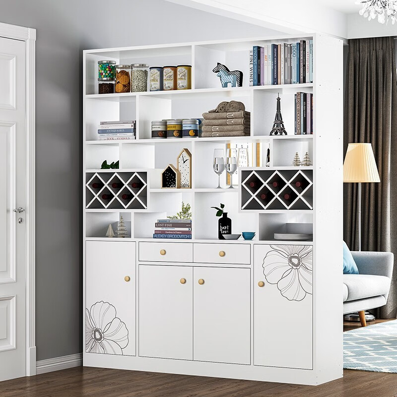 缦宛木 酒柜客厅门口玄关柜家用现代简约鞋柜隔断一体置物架 四门两抽