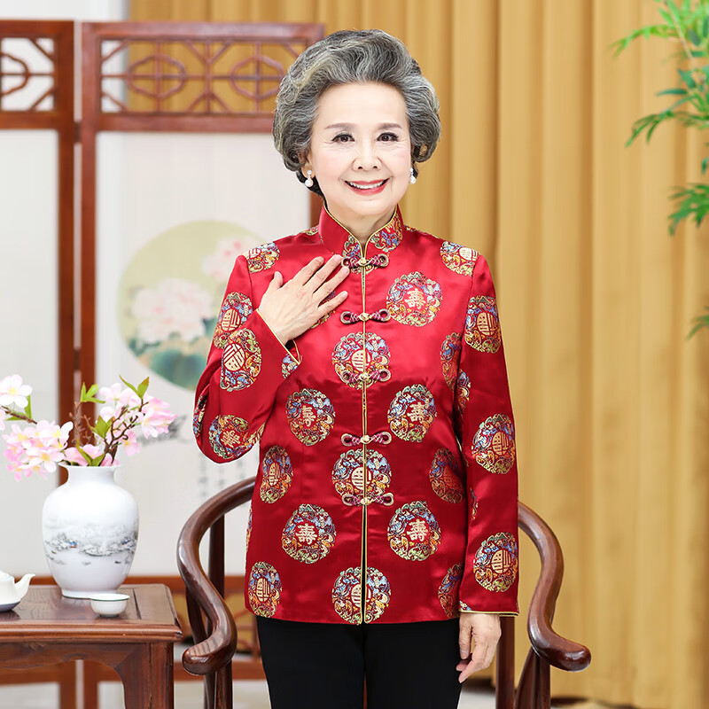 呢好酷老年人唐装女寿星喜庆红色衣服奶奶唐装生日90岁80过大寿寿宴服