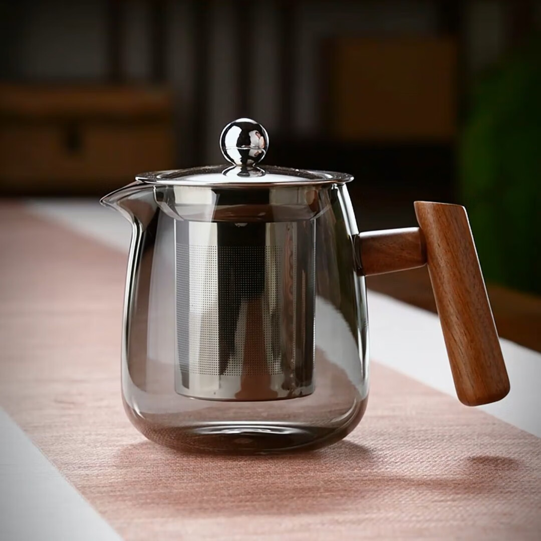 全度全度玻璃泡茶壶单壶过滤茶水分离耐高温壶日式功夫茶具花茶壶家用 不锈钢木企鹅套装【灰】 6件