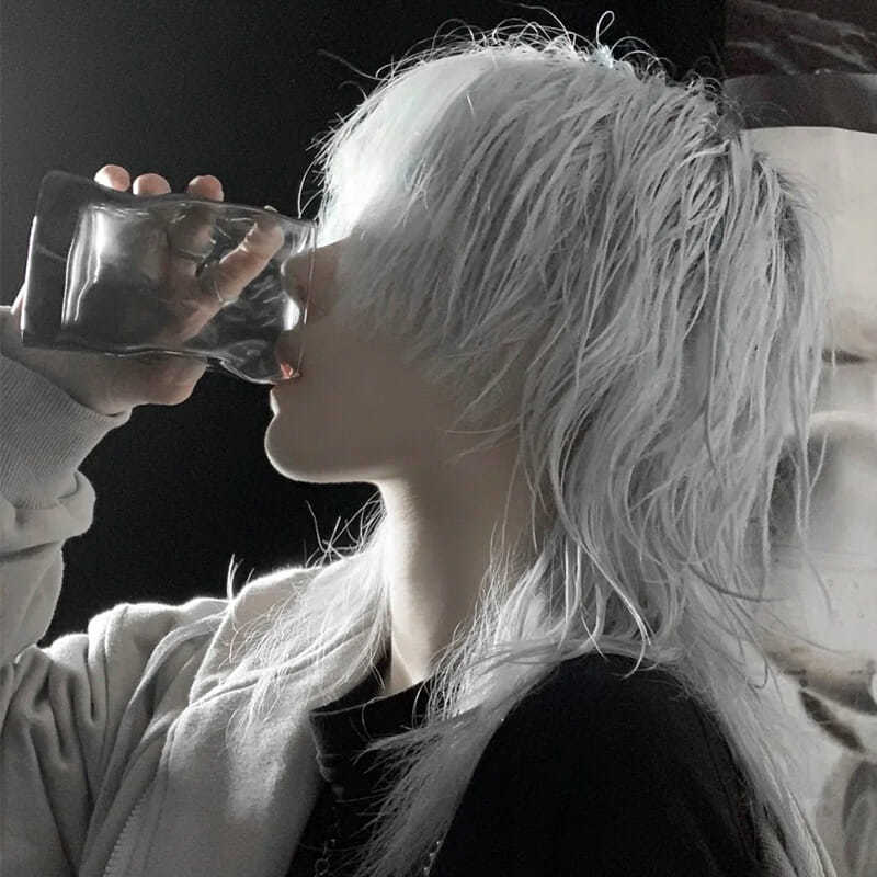 鲻鱼头假发男韩版帅气短发逼真蓬松网红短直发灰色狼尾