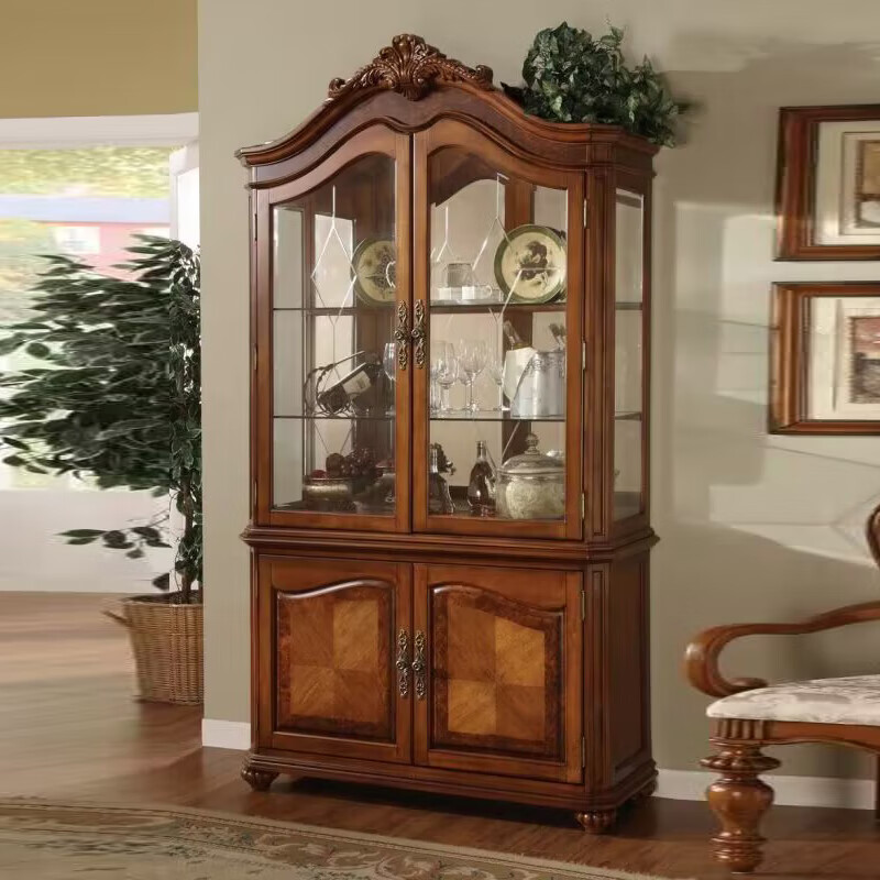 首杰欧式实木两门玻璃酒柜家用展示柜喝酒柜饰品柜子美式乡村家具定制