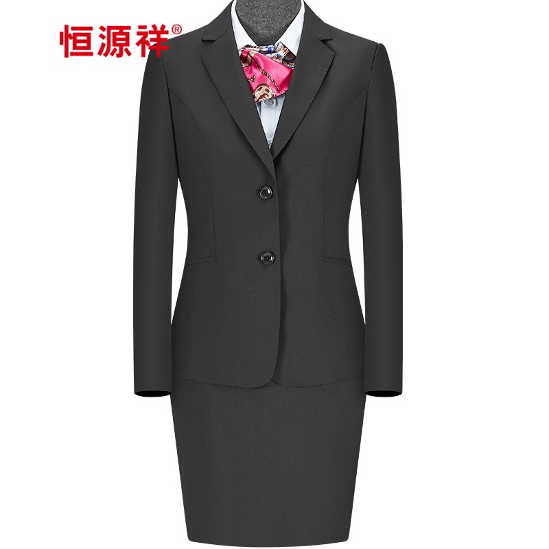 恒源祥女士西服套装套裙春季职业工装白领商务正装羊毛西装裙 黑色hyx