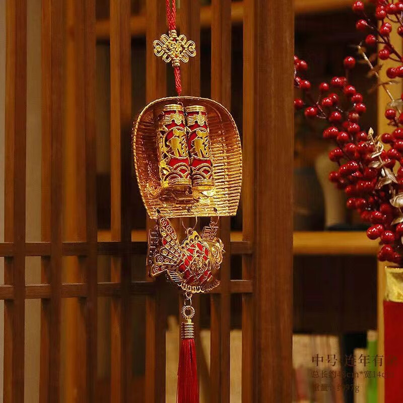 大门挂件入宅用品复古金畚斗挂件室内挂饰新家入伙装饰 中号-红红火火