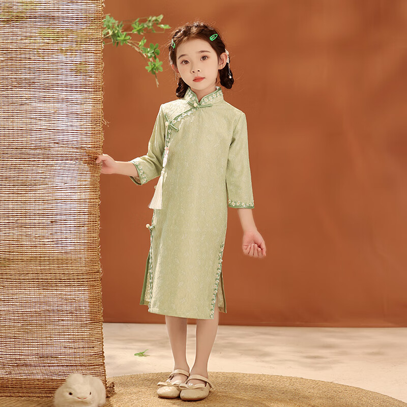 迪士尼（Disney）1-15岁女童旗袍连衣裙夏季改良儿童古典中国风高级唐装汉服古筝演 小如意 110
