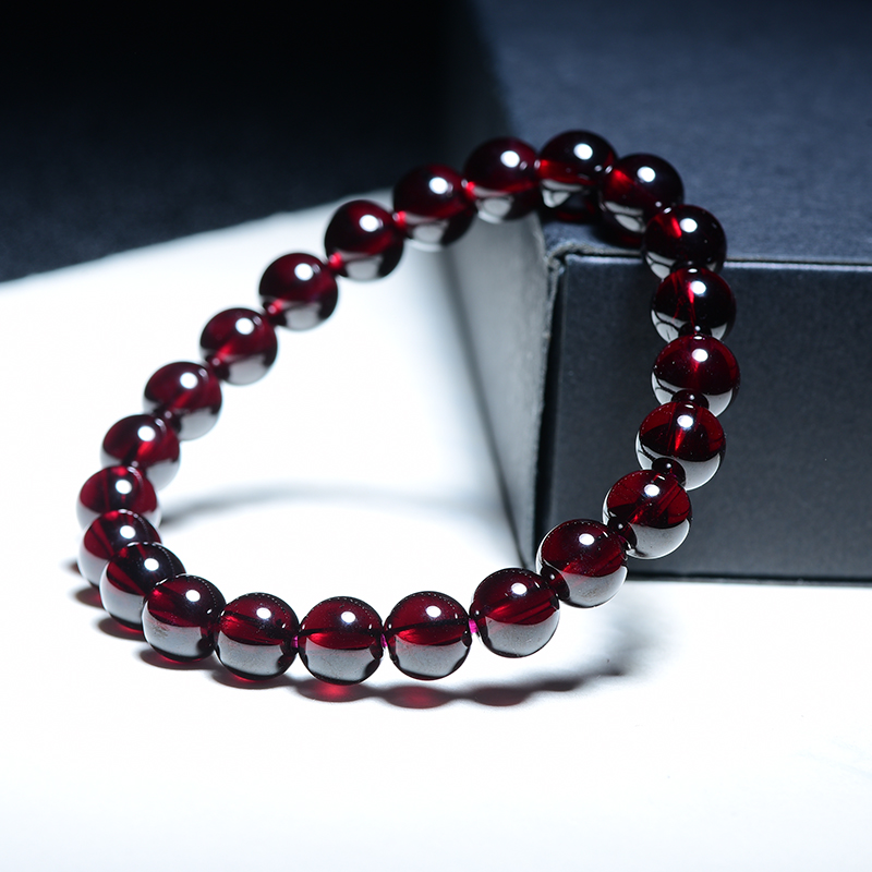 甄祥 天然水晶酒红石榴石手链单圈多圈男女款女人石本命年生日礼物