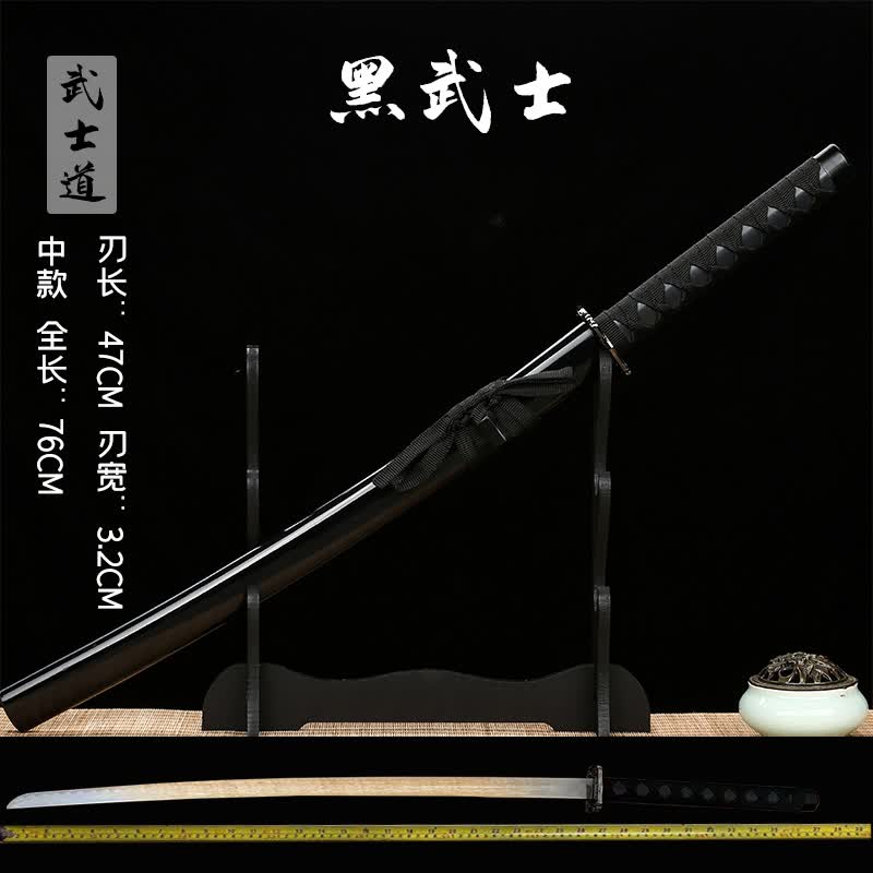 木制居合刀刃居合练习刀具防身东洋刀剑冷剑鞘动漫未开刃恒染 黑武士