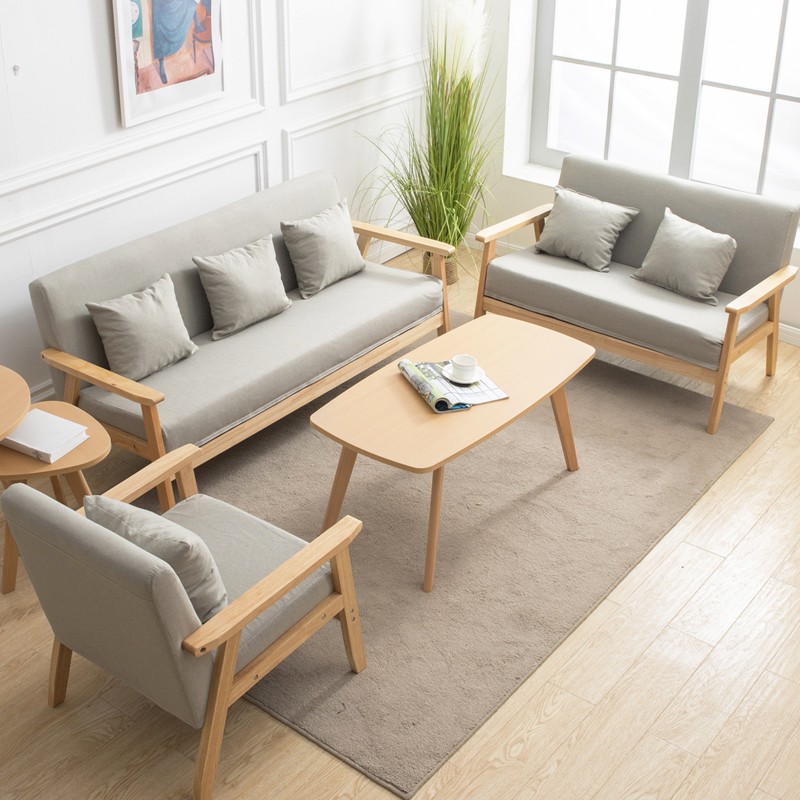景彩 新中式沙发三人位实木沙发客厅小户型沙发单人沙发椅JC002米咖色 沙发三人位（带3个抱枕）