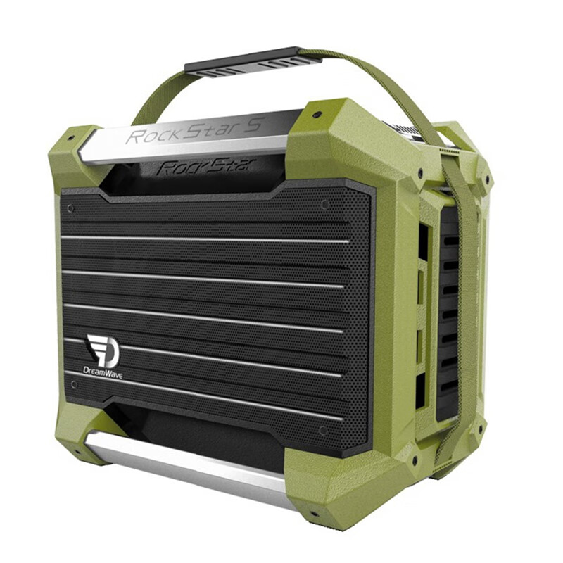 DREAMWAVE君伍蓝牙音响 摇滚王S家用户外广场舞演出支持电吉他电吹管乐器长续航无线k歌高品质音箱 军绿色【音箱+双麦麦克风+托盘】