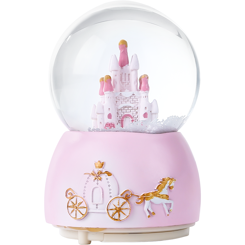 感受梦幻世界，不容错过的木丁丁水晶球音乐盒粉色城堡