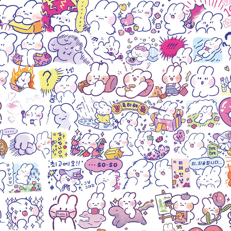 宸学文具 文具100张韩国ins可爱软萌兔子手账贴纸卡通表情包手帐贴纸