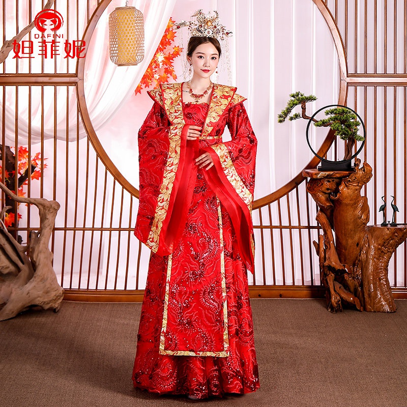 结婚公主嫁衣凤冠霞帔戏服皇后服装 红色衣服 均码大小可以调节不挑人