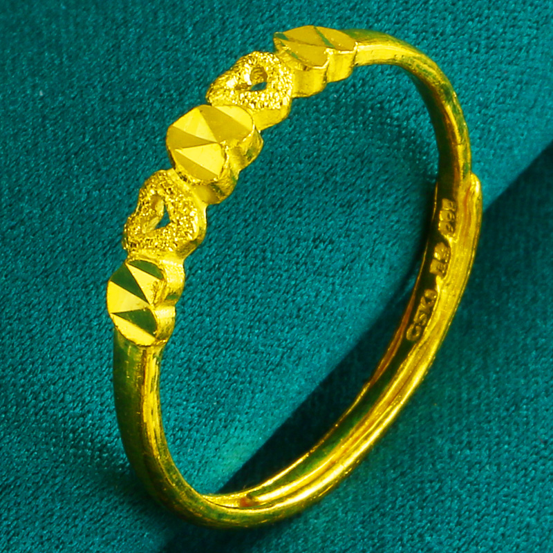 黄金戒指9999足金男女款心形心连心素圈食指环真金首饰年轻人按克 重