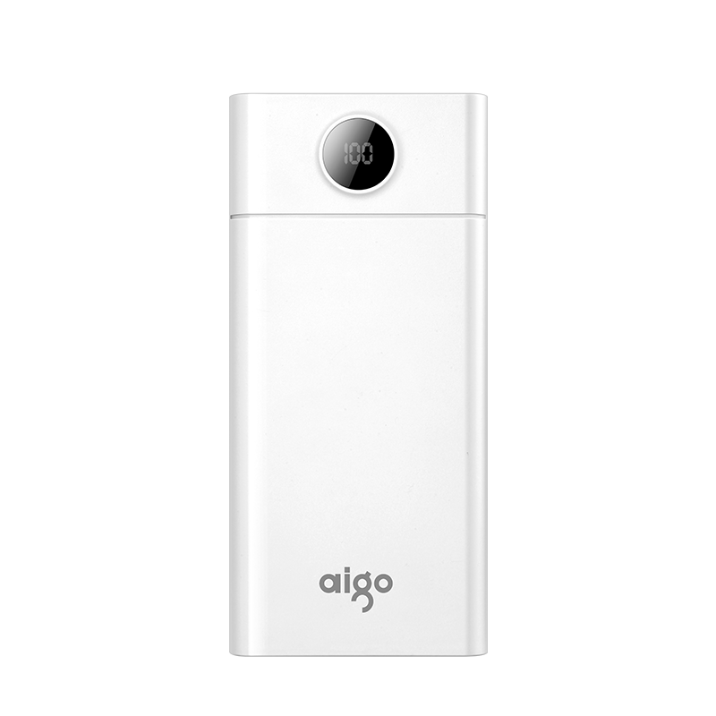 aigo爱国者电子出品(W300充电宝智能屏显移动电源 30000毫安时大容量 适用于华为小米苹果多接口输入白色