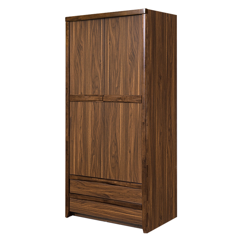 家用北欧新中式实木衣柜两门板式双门衣柜小 胡桃木色 2门  需自行