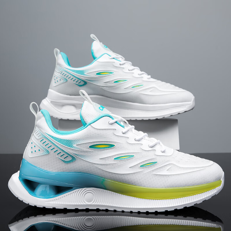 poolo mebrdon 保罗蒙巴登气垫鞋男款春季透气网面减震白色休闲运动鞋