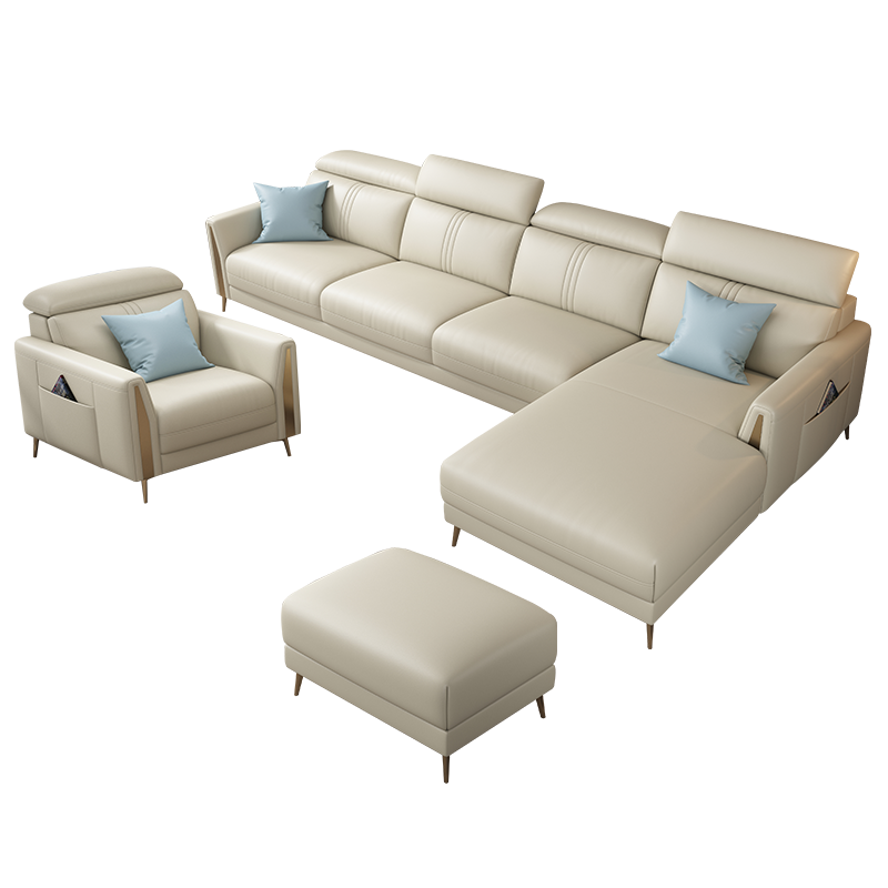奥左 沙发 意式轻奢真皮沙发客厅头层牛皮大小户型北欧品牌家具组合 三位+贵妃+双扶手单位+脚踏 升级款【进口实木框架+乳胶座包靠包】