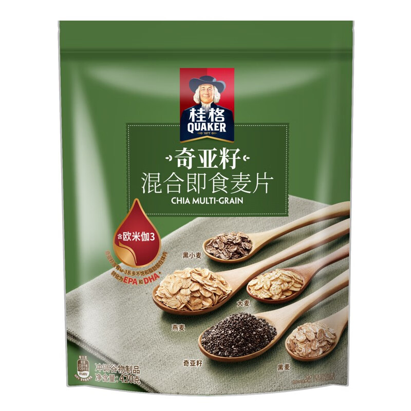 桂格 奇亚籽混合即食燕麦片420g袋装谷物冲饮麦片代餐早餐 【营养轻食】 奇亚籽麦片420gX1袋