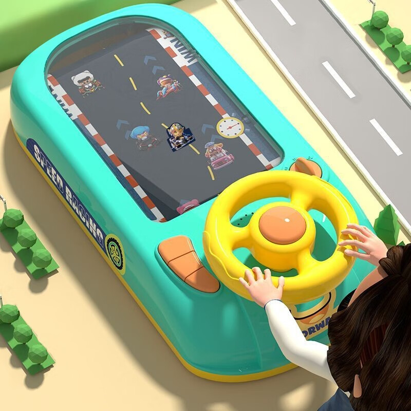 儿童玩具赛车男孩女孩方向盘电动游戏机小孩模拟汽车闯关大冒险 赛车跑跑乐+电池