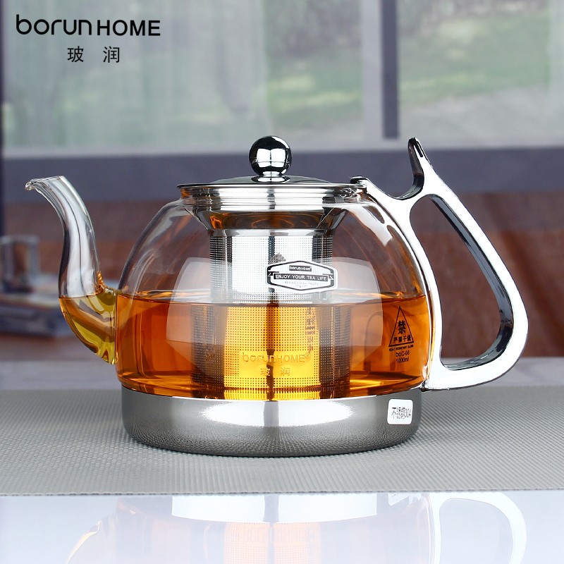 borunHOME  耐热玻璃茶壶电陶炉电磁炉专用黑茶普洱煮茶壶烧水壶泡茶壶套餐 1000ML单壶