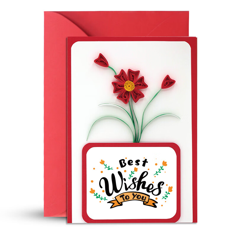 贺卡手工材料包生日新年毕业礼物教师节送老师高级 成品卡 红色太阳花