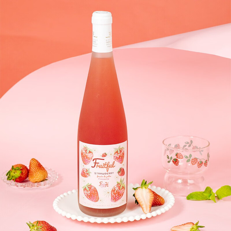 少女果酒#西班牙原瓶进口fruitful馥果草莓起泡酒配制酒 低度微醺