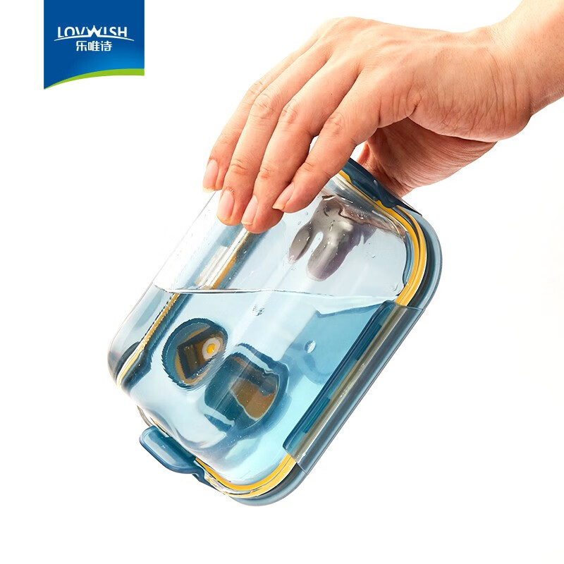 乐唯诗耐热玻璃保鲜盒微波炉加热饭盒冰箱收纳带盖密封储物便当碗餐盒 墨蓝气孔盖【可微波】中号640ml*1