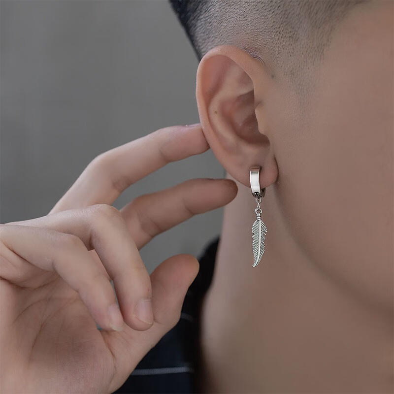 红狮子 羽毛耳环男无耳洞高级感小众潮男个性免打孔痞帅男生耳夹 羽毛