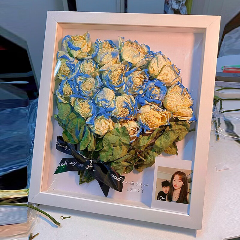 名卓鲜花保存放玫瑰花的干花相框diy材料包标本框中空立体手工自制 a4