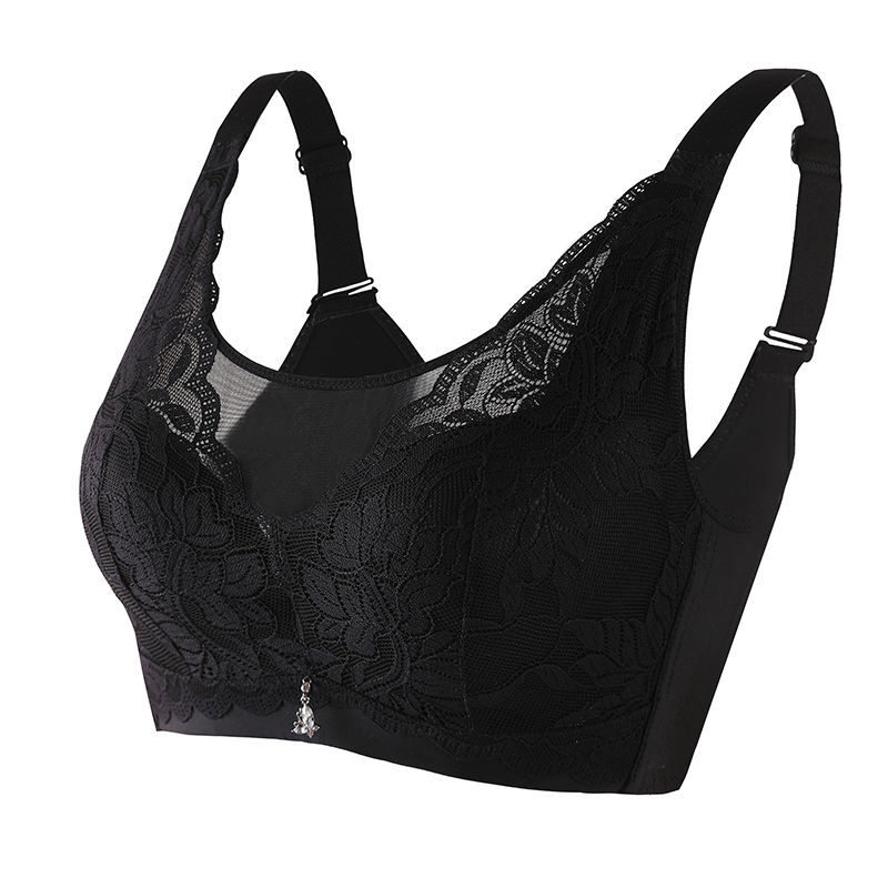 内衣内夏季薄款无钢圈大胸显小聚拢收副乳防下垂调整 黑色单件 36/80