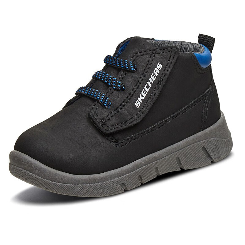 Skechers斯凯奇新款童鞋冬季冬季保暖魔术贴中筒靴 黑色 25
