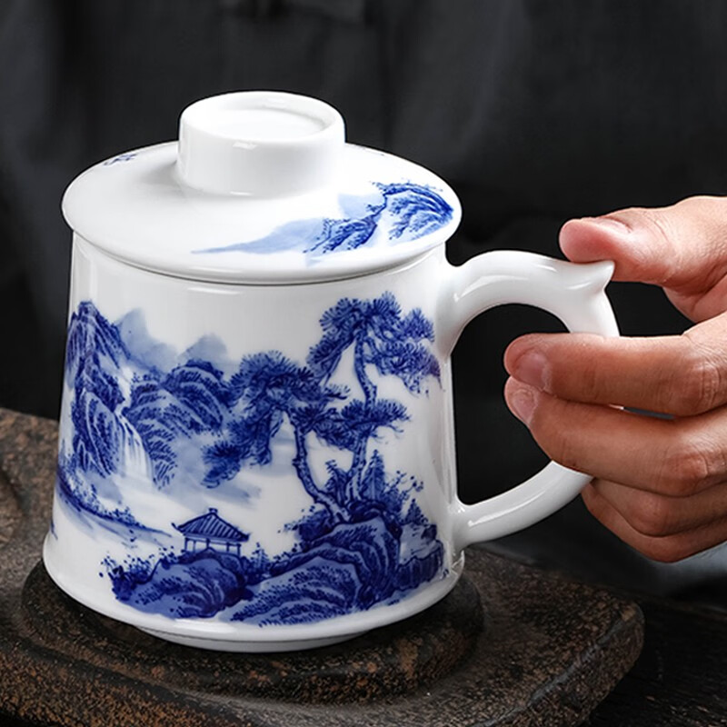 室茶水杯茶水分离喝茶杯子陶瓷青花瓷茶杯玲珑杯景德镇礼品套装佳诚德
