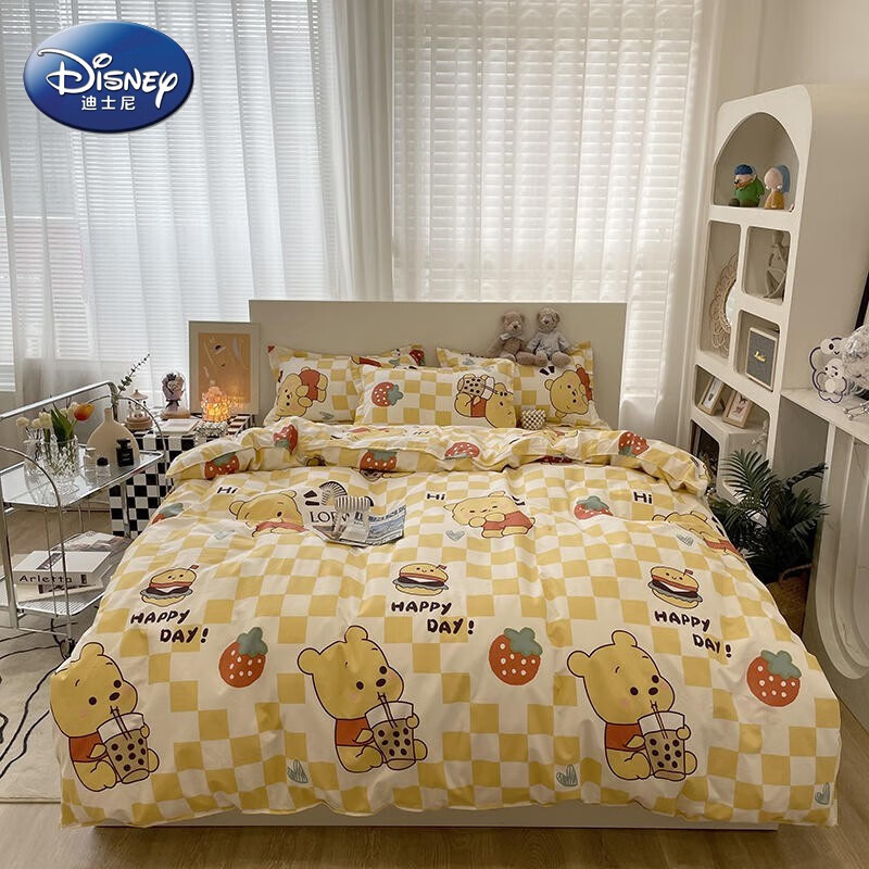 迪士尼卡通活性印花床上用品学生宿舍床单被套枕套双人床品套件e 维维熊 1.5m/1.8m床单款四件套