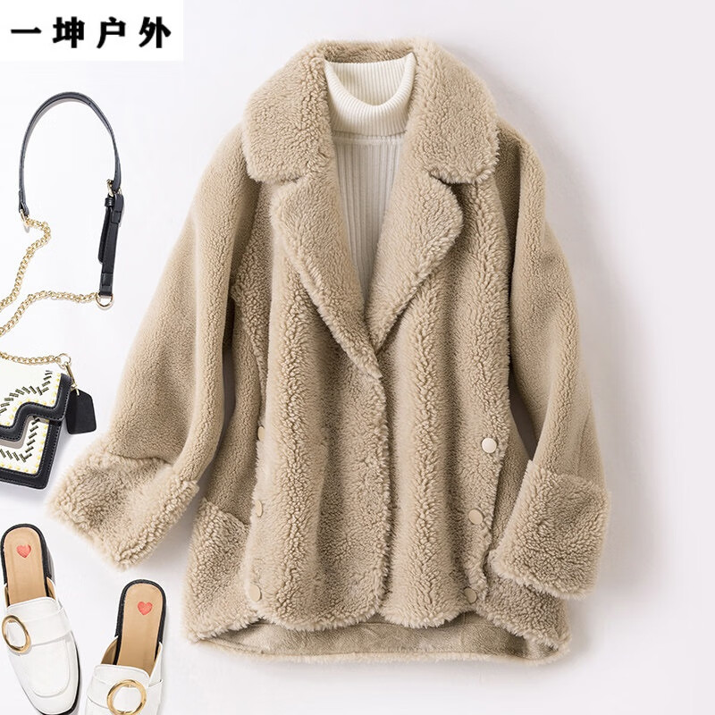 【细软毛绒】质感轻奢女颗粒绒外套豆绿色西装领毛外套女短款绒颗粒绒