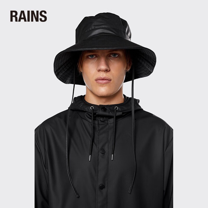 rains 防水遮阳简约时尚渔夫帽防晒帽抽绳男女同款  boonie hat 黑色