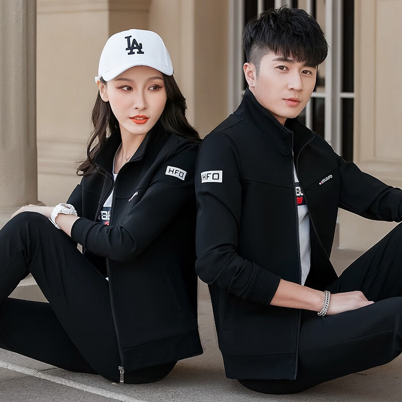 凡古拉 情侣装运动套装三件套春秋季运动服休闲跑步套装韩版潮流男