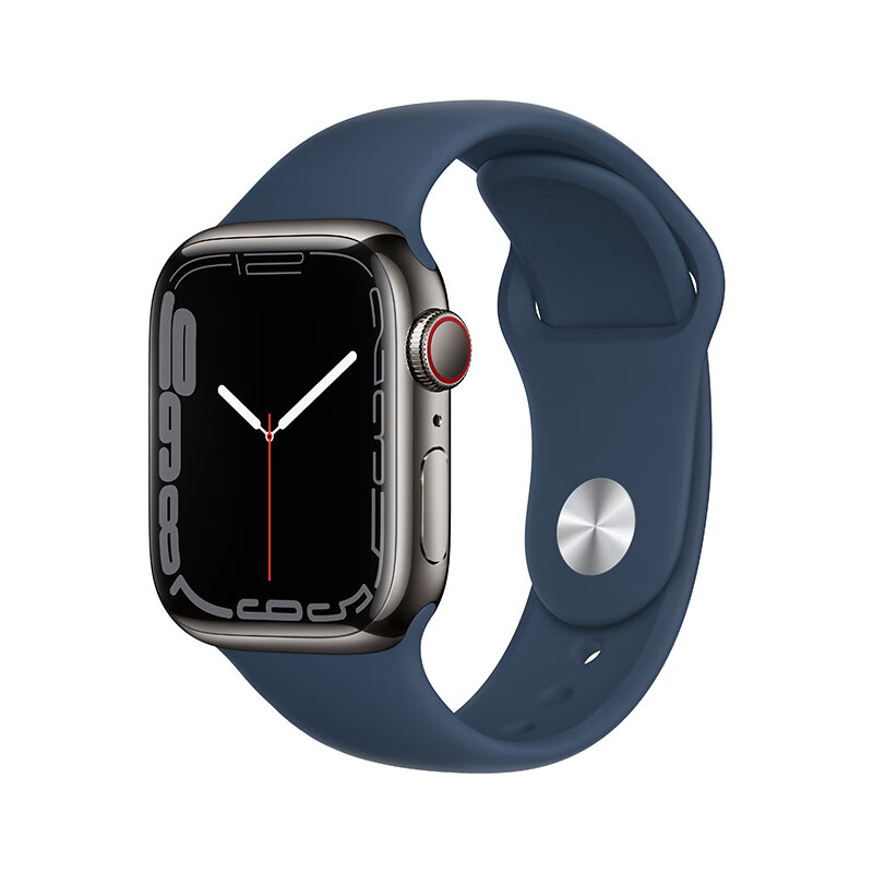 Apple Watch Series 7 智能手表GPS + 蜂窝款41 毫米石墨色不锈钢表壳深邃蓝色运动型表带MKJ13CH/A