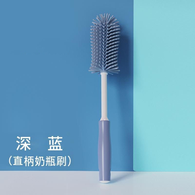 吉田久森硅胶奶瓶刷婴儿奶嘴刷吸管刷旋转洗奶瓶刷子涮子清洁刷清洗刷套装 直柄奶瓶刷【深蓝】