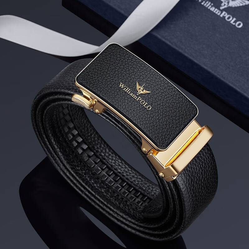 williampolopolo皮带男士头层牛皮自动扣腰带时尚商务裤带送父男友老