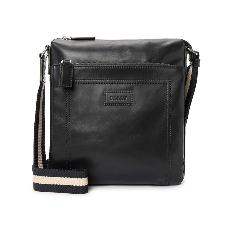 巴利(bally)男包 经典款男士牛皮条纹徽标图案斜挎单肩包 tuston 黑色