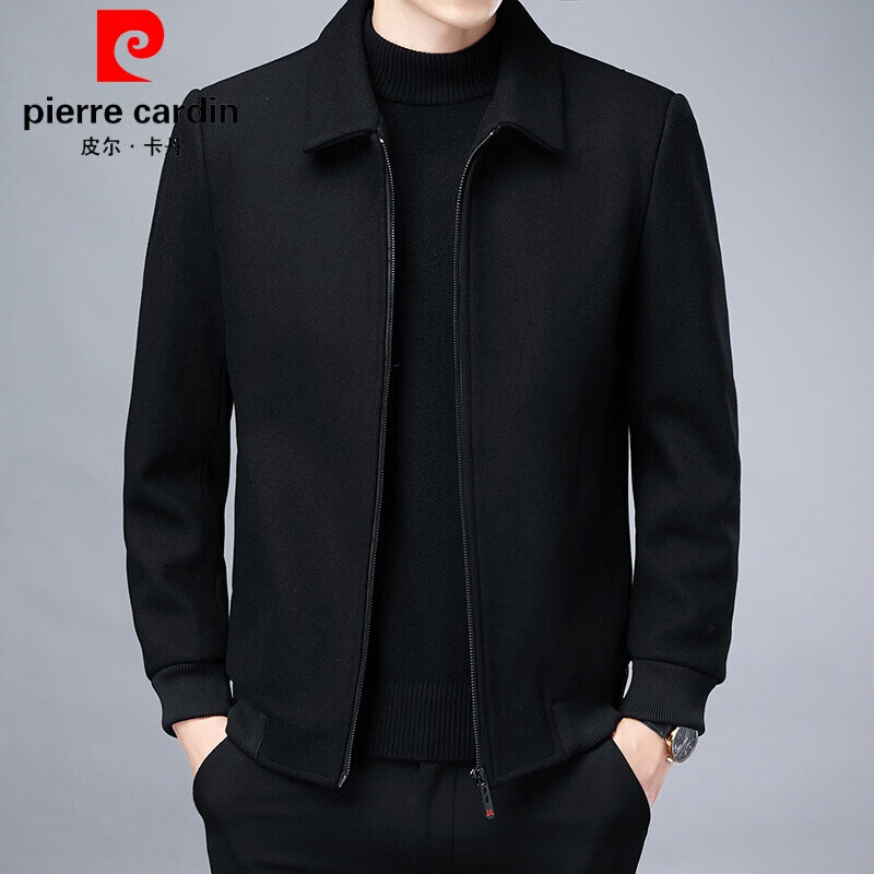 皮尔卡丹国际品牌高档联名男装中年男士毛呢外套短款爸爸秋装上衣30岁